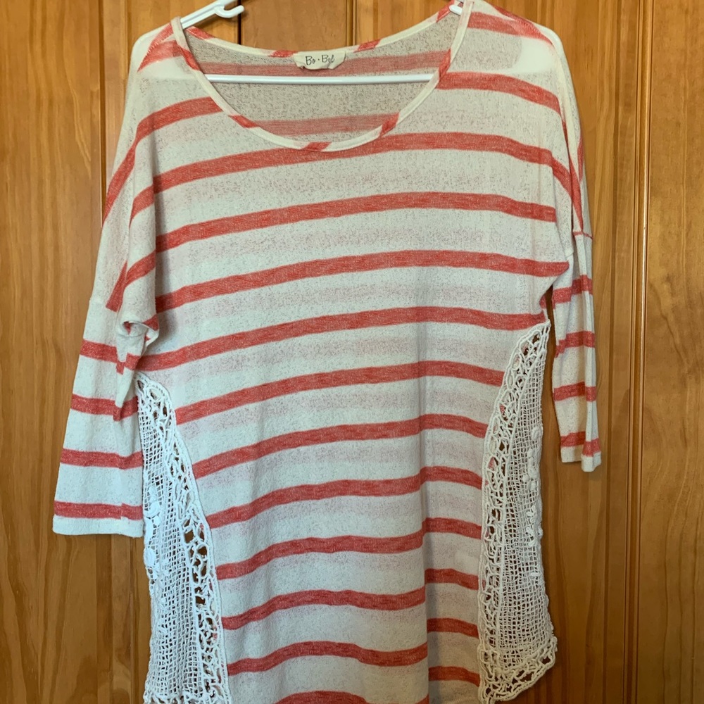Off White and Orange Striped Shirt